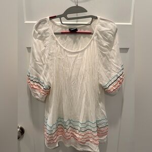 Wallpapher Ivory Textured Blouse Embroidered Sleeves Size Large